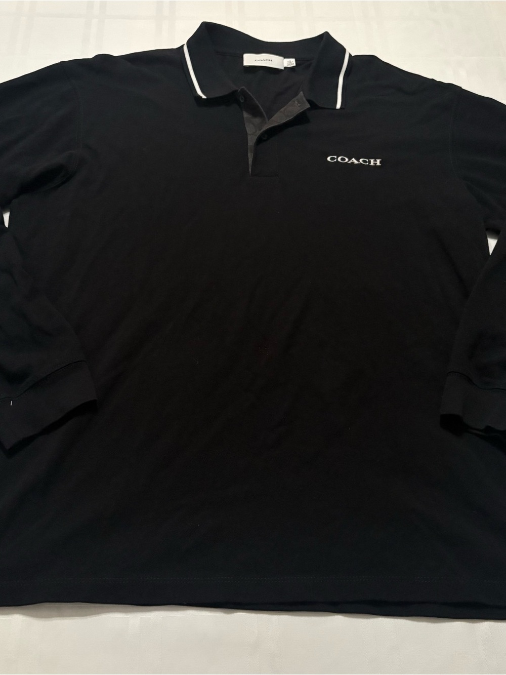 Coach Signature Trim Polo Shirt Black Men’s Large 100% Cotton Logo Short Sleeve